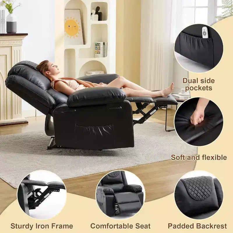 Fauteuil inclinable manuel Acekool, massage et chaleur, réglable à 135°, poches latérales, pour salon et chambre