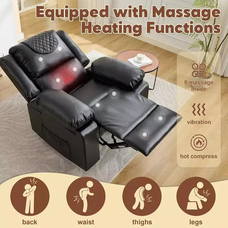 Fauteuil inclinable manuel Acekool, massage et chaleur, réglable à 135°, poches latérales, pour salon et chambre