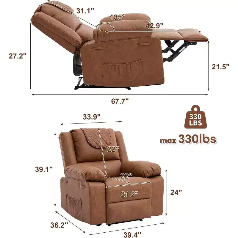 Fauteuil inclinable manuel Acekool, massage et chaleur, réglable à 135°, poches latérales, pour salon et chambre