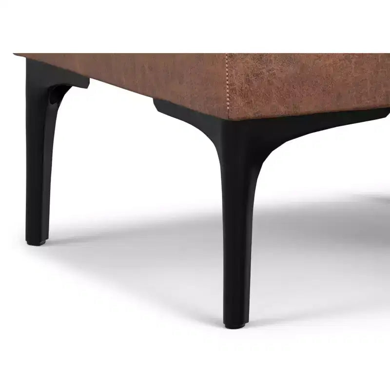 Evianna Pouf Contenitore Quadrato Contemporaneo Largo 45 cm di Metà Secolo con Vassoio in Ecopelle Vegana Marrone Sella Invecchiato