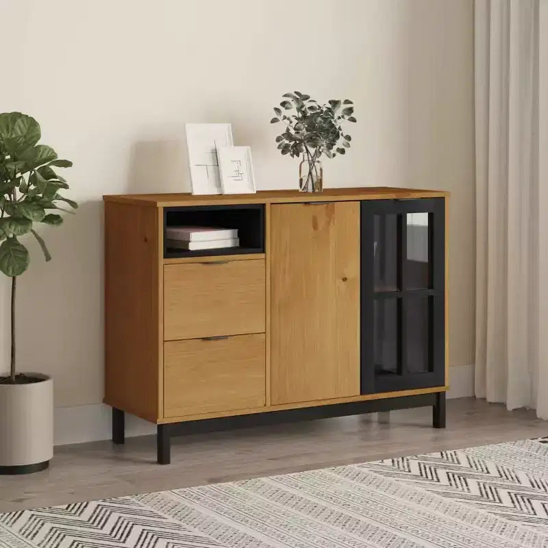 vidaXL FLAM Madia con anta in vetro 110x40x80 cm Legno massello di pino