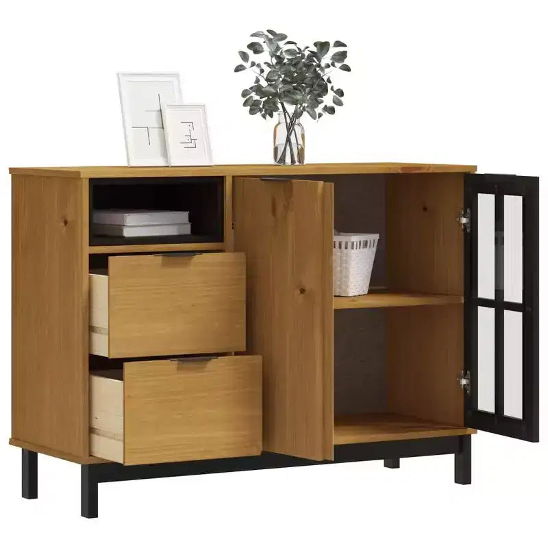 vidaXL FLAM Madia con anta in vetro 110x40x80 cm Legno massello di pino