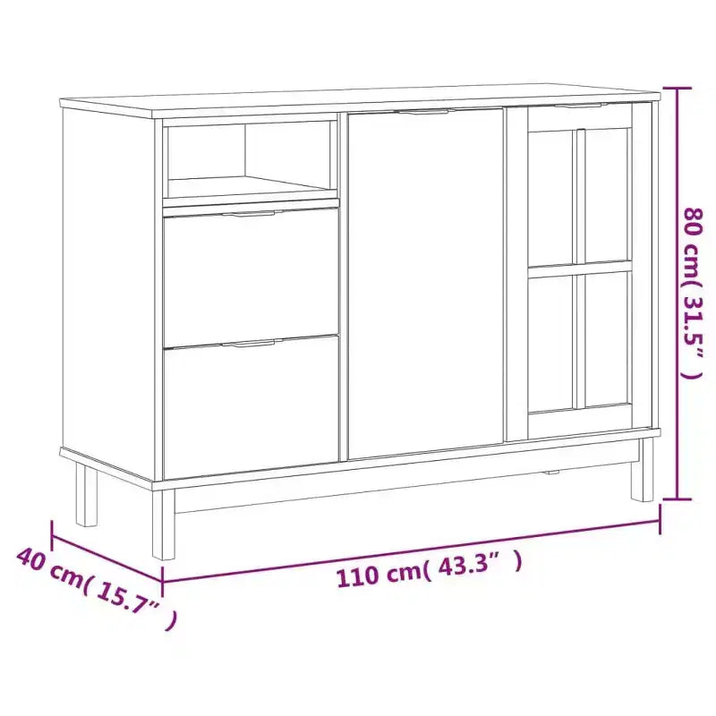 vidaXL FLAM Madia con anta in vetro 110x40x80 cm Legno massello di pino