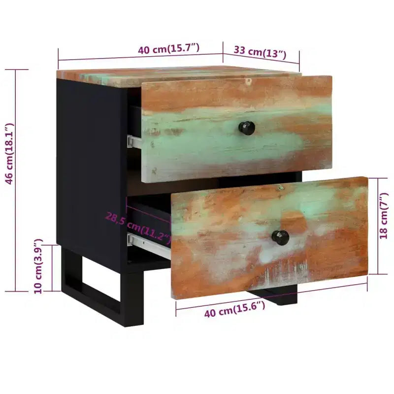 Comodino in legno massello di recupero multicolore, ferro Misure Medie