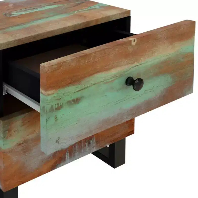 Comodino in legno massello di recupero multicolore, ferro Misure Medie
