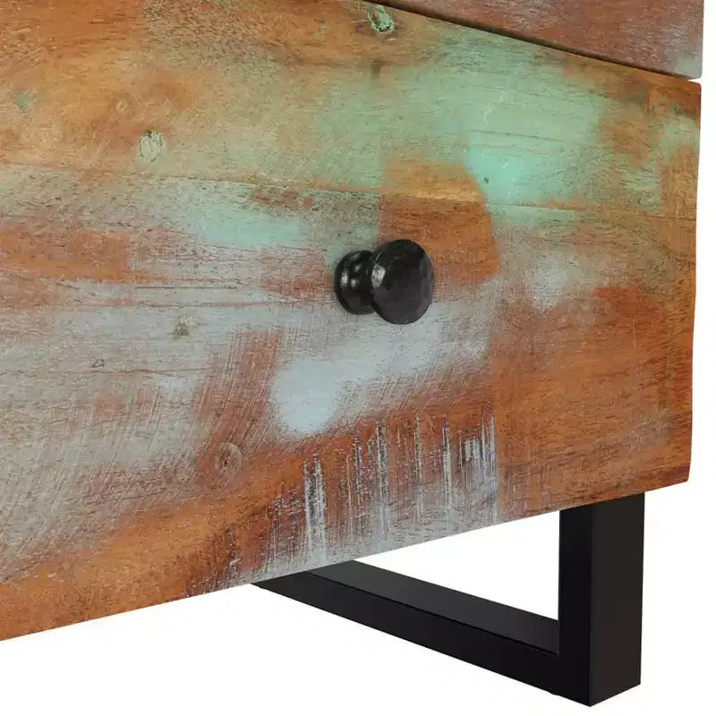 Comodino in legno massello di recupero multicolore, ferro Misure Medie