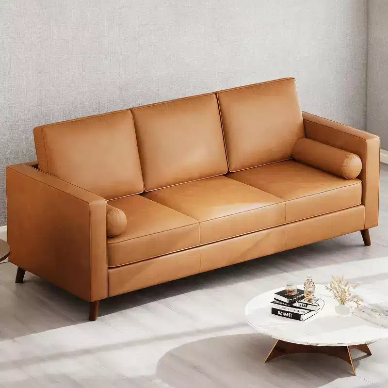 Acekool 86 Inch Mid Century Modern Leather Sofa 3 Seater Deep Seat Couch for Living Room