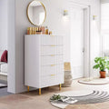 Cassettiera bianca a 5 cassetti per camera da letto, cassettone moderno alto 122 cm, gambe in metallo dorato, decorazione scanalata, organizzatore per casa, corridoio, ufficio