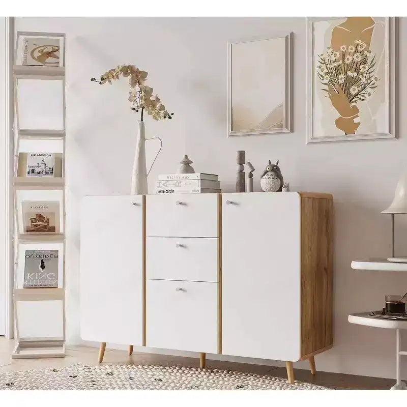 Farmhouse Buffet Cabinet With 3 Storage Drawers, 2 Doors, Sideboard Storage Cabinet Furniture With Adjustable Shelves For Dining Room White