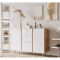 Farmhouse Buffet Cabinet With 3 Storage Drawers, 2 Doors, Sideboard Storage Cabinet Furniture With Adjustable Shelves For Dining Room White