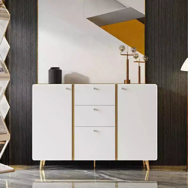 Bahut de ferme avec 3 tiroirs de rangement, 2 portes, meuble de rangement avec étagères réglables pour salle à manger, blanc