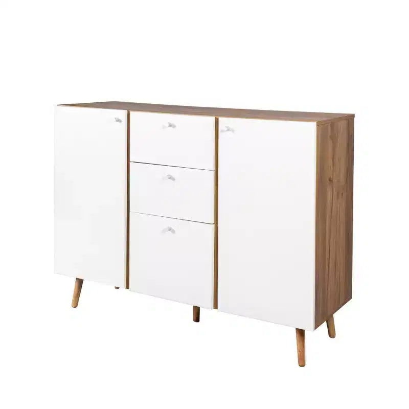 Bahut de ferme avec 3 tiroirs de rangement, 2 portes, meuble de rangement avec étagères réglables pour salle à manger, blanc