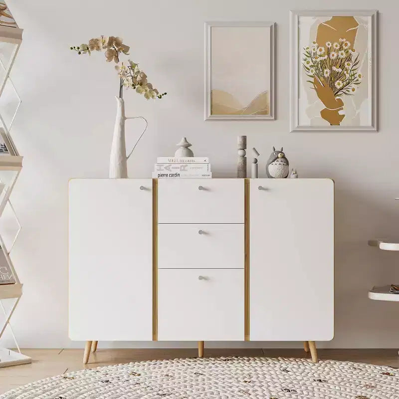Bahut de ferme avec 3 tiroirs de rangement, 2 portes, meuble de rangement avec étagères réglables pour salle à manger, blanc