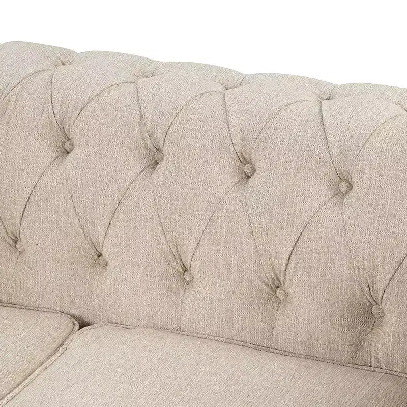Divano angolare a L Chesterfield 3 posti per soggiorno con chaise longue reversibile 4 cuscini Beige-Morden Fort