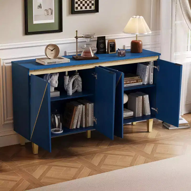 TUYOHW 60 Credenza Bicolore, Madia in Legno Effetto Invecchiato con 4 Ante, Ripiani Regolabili, Cerniere Ammortizzate, Credenza per Sala da Pranzo, Cucina