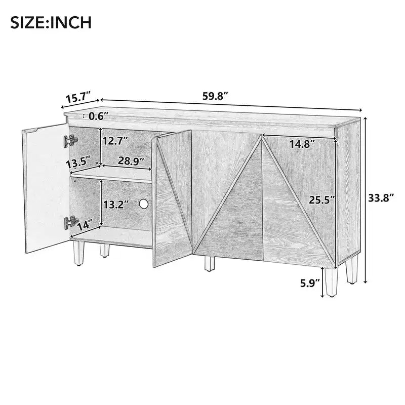 TUYOHW 60 Credenza Bicolore, Madia in Legno Effetto Invecchiato con 4 Ante, Ripiani Regolabili, Cerniere Ammortizzate, Credenza per Sala da Pranzo, Cucina