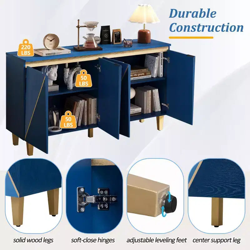 TUYOHW 60 Credenza Bicolore, Madia in Legno Effetto Invecchiato con 4 Ante, Ripiani Regolabili, Cerniere Ammortizzate, Credenza per Sala da Pranzo, Cucina