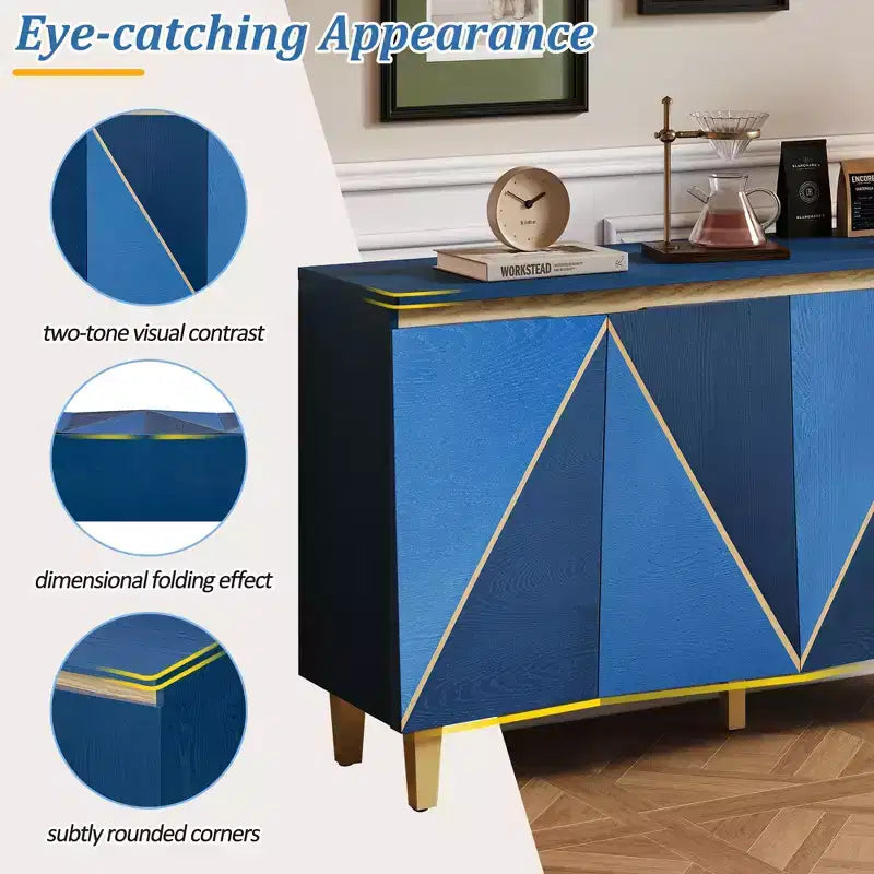 TUYOHW 60 Credenza Bicolore, Madia in Legno Effetto Invecchiato con 4 Ante, Ripiani Regolabili, Cerniere Ammortizzate, Credenza per Sala da Pranzo, Cucina
