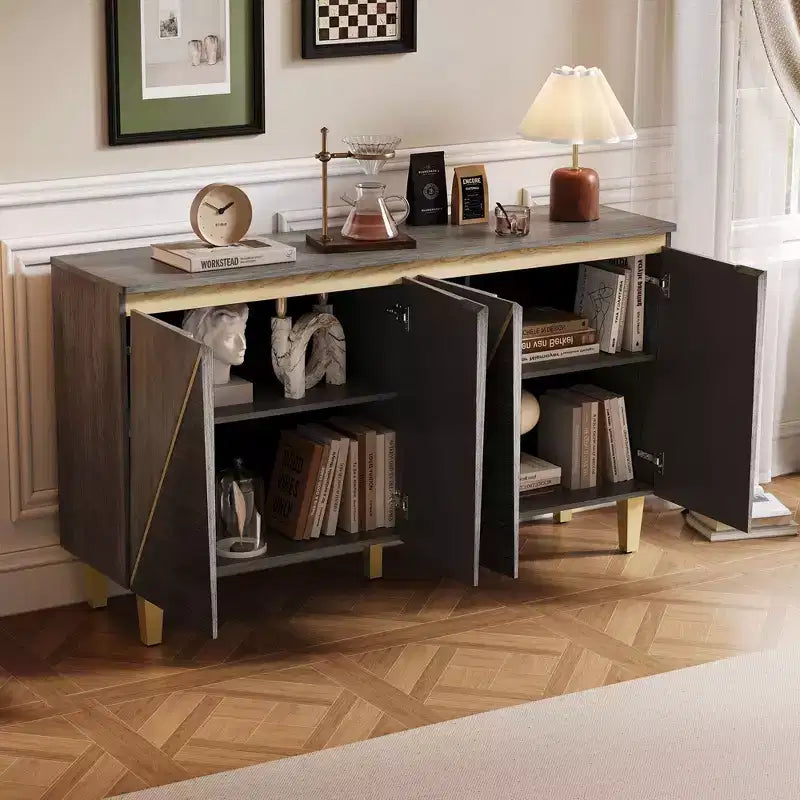 TUYOHW 60 Credenza Bicolore, Madia in Legno Effetto Invecchiato con 4 Ante, Ripiani Regolabili, Cerniere Ammortizzate, Credenza per Sala da Pranzo, Cucina