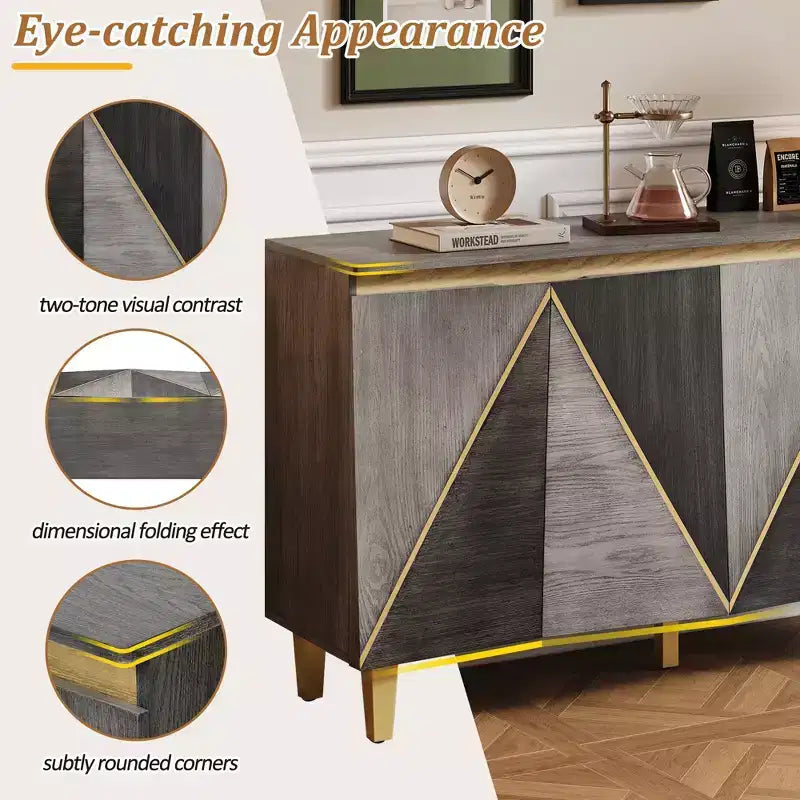 TUYOHW 60 Credenza Bicolore, Madia in Legno Effetto Invecchiato con 4 Ante, Ripiani Regolabili, Cerniere Ammortizzate, Credenza per Sala da Pranzo, Cucina