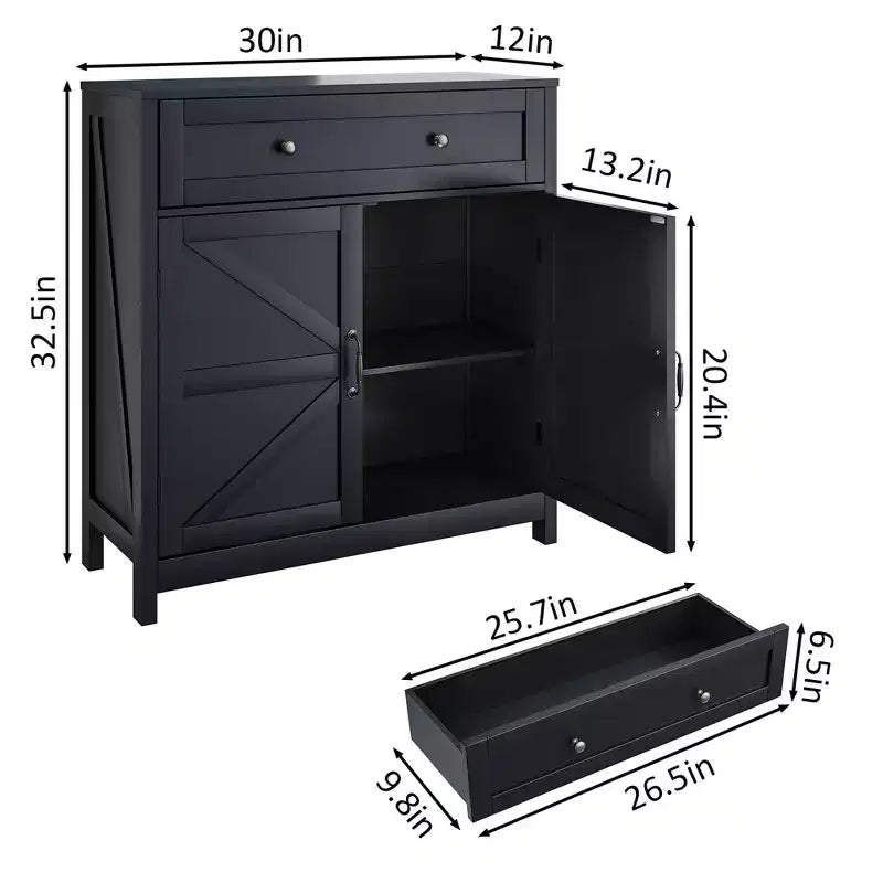 TUYOHW Mobile Dispensa per Cucina, Credenza con Ante Scorrevoli a Stile Barn, Cassetto, Ripiano Regolabile, Tavolo Consolle per Cucina, Sala da Pranzo, Ingresso