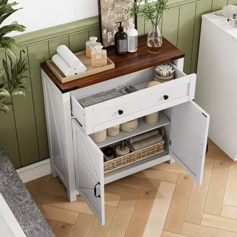 TUYOHW Mobile Dispensa per Cucina, Credenza con Ante Scorrevoli a Stile Barn, Cassetto, Ripiano Regolabile, Tavolo Consolle per Cucina, Sala da Pranzo, Ingresso