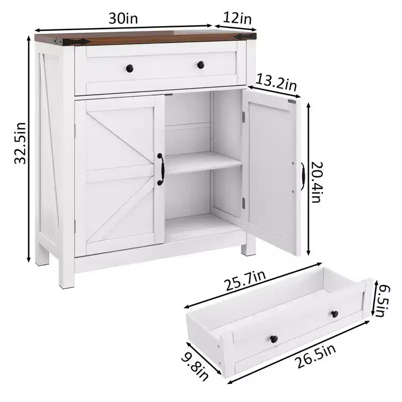 TUYOHW Mobile Dispensa per Cucina, Credenza con Ante Scorrevoli a Stile Barn, Cassetto, Ripiano Regolabile, Tavolo Consolle per Cucina, Sala da Pranzo, Ingresso