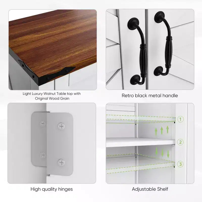 TUYOHW Mobile Dispensa per Cucina, Credenza con Ante Scorrevoli a Stile Barn, Cassetto, Ripiano Regolabile, Tavolo Consolle per Cucina, Sala da Pranzo, Ingresso