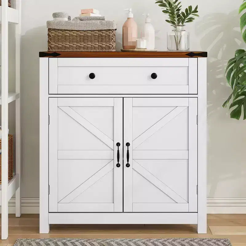 TUYOHW Mobile Dispensa per Cucina, Credenza con Ante Scorrevoli a Stile Barn, Cassetto, Ripiano Regolabile, Tavolo Consolle per Cucina, Sala da Pranzo, Ingresso