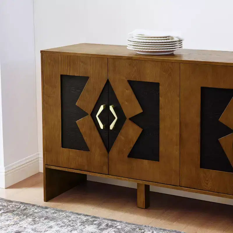 TUYOHW 60 Credenza a Buffet, Tavolo a Buffet con Motivo Geometrico, Ripiani Regolabili, Fori per Cavi, Mobile Console per Cucina, Sala da Pranzo