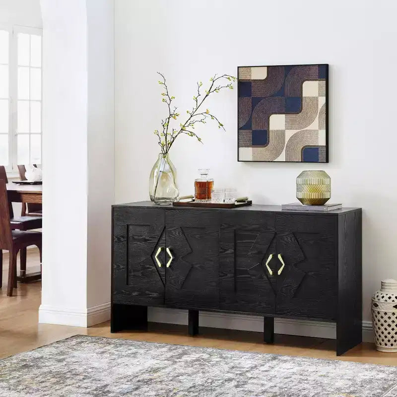TUYOHW 60 Credenza a Buffet, Tavolo a Buffet con Motivo Geometrico, Ripiani Regolabili, Fori per Cavi, Mobile Console per Cucina, Sala da Pranzo