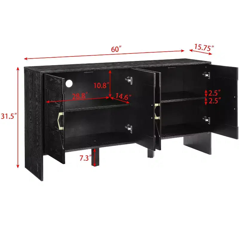 TUYOHW 60 Credenza a Buffet, Tavolo a Buffet con Motivo Geometrico, Ripiani Regolabili, Fori per Cavi, Mobile Console per Cucina, Sala da Pranzo