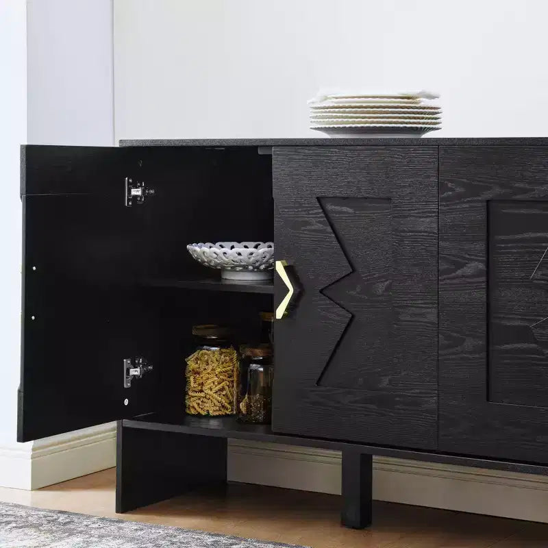 TUYOHW 60 Credenza a Buffet, Tavolo a Buffet con Motivo Geometrico, Ripiani Regolabili, Fori per Cavi, Mobile Console per Cucina, Sala da Pranzo