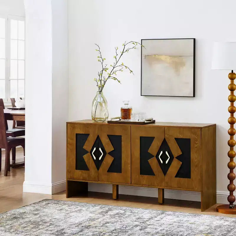 TUYOHW 60 Credenza a Buffet, Tavolo a Buffet con Motivo Geometrico, Ripiani Regolabili, Fori per Cavi, Mobile Console per Cucina, Sala da Pranzo