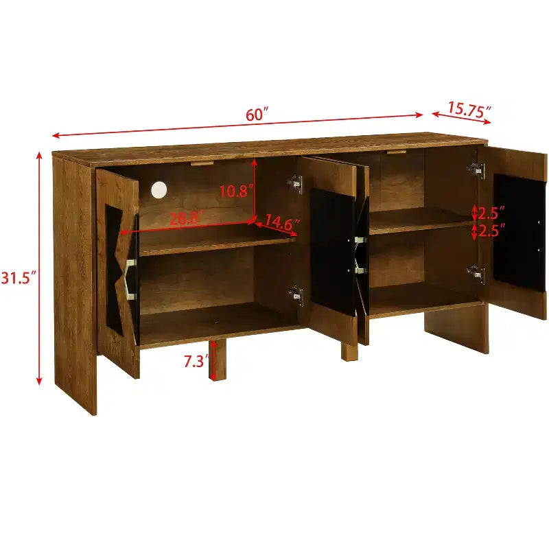TUYOHW 60 Credenza a Buffet, Tavolo a Buffet con Motivo Geometrico, Ripiani Regolabili, Fori per Cavi, Mobile Console per Cucina, Sala da Pranzo