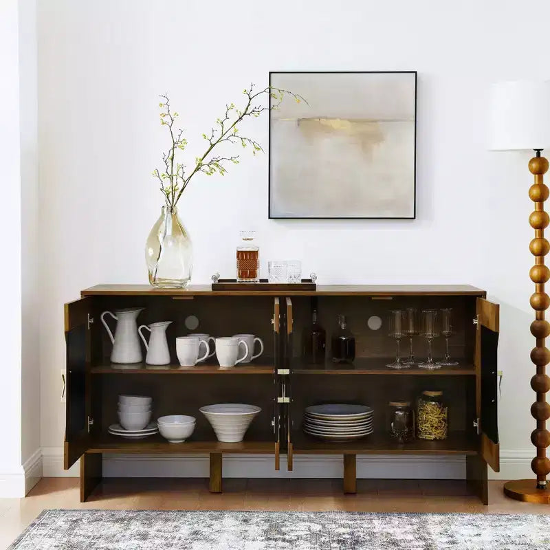 TUYOHW 60 Credenza a Buffet, Tavolo a Buffet con Motivo Geometrico, Ripiani Regolabili, Fori per Cavi, Mobile Console per Cucina, Sala da Pranzo