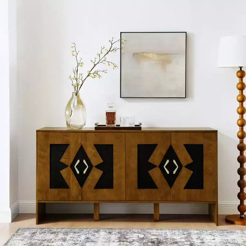 TUYOHW 60 Credenza a Buffet, Tavolo a Buffet con Motivo Geometrico, Ripiani Regolabili, Fori per Cavi, Mobile Console per Cucina, Sala da Pranzo
