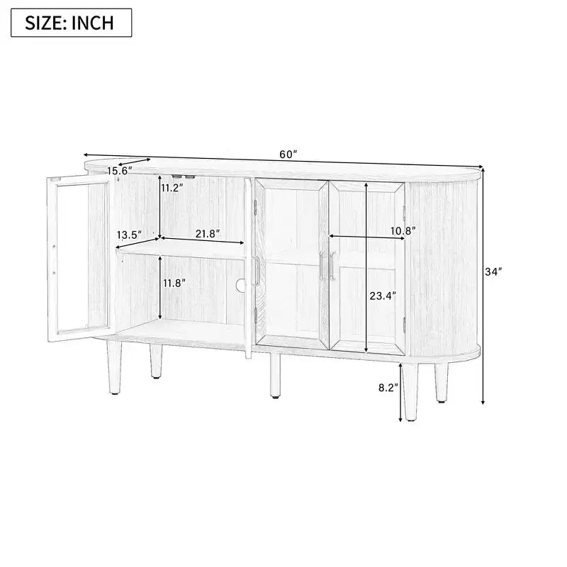TUYOHW Mobile credenza in legno, credenza con gestione dei cavi, ante in vetro temperato, ripiani regolabili, mobile console per cucina, sala da pranzo