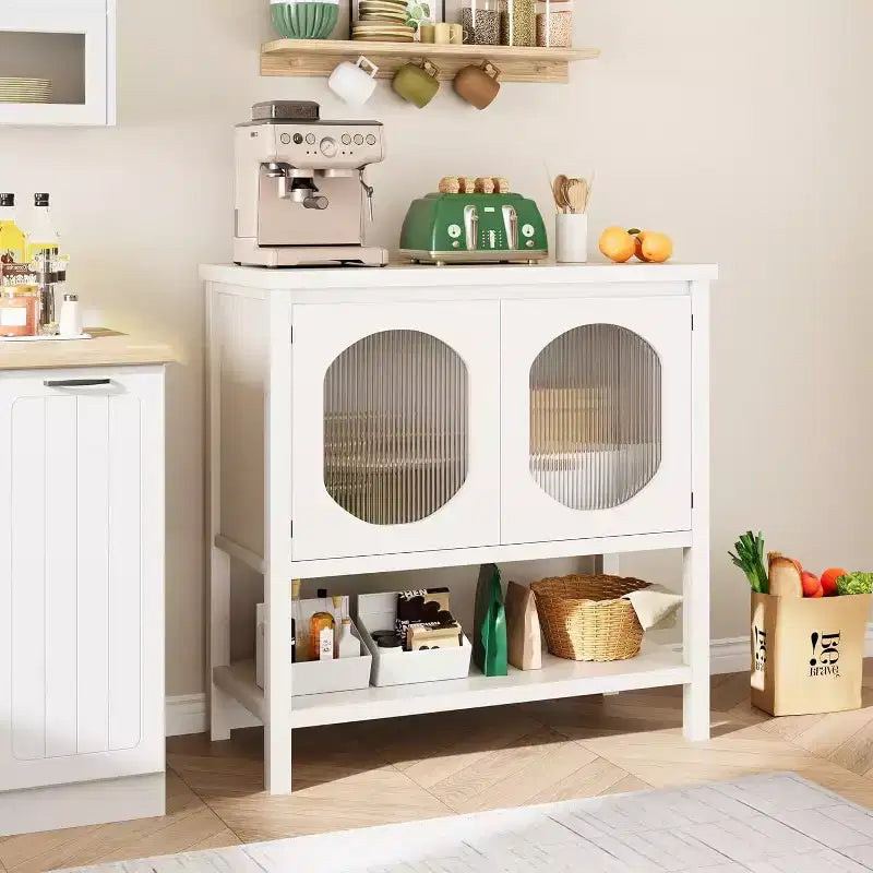 Tavolino Stretto e Lungo con 2 Ante in Vetro - Console da Ingresso e Scaffale per Bar/Caffè per Soggiorno, Ufficio, Corridoio e Divano