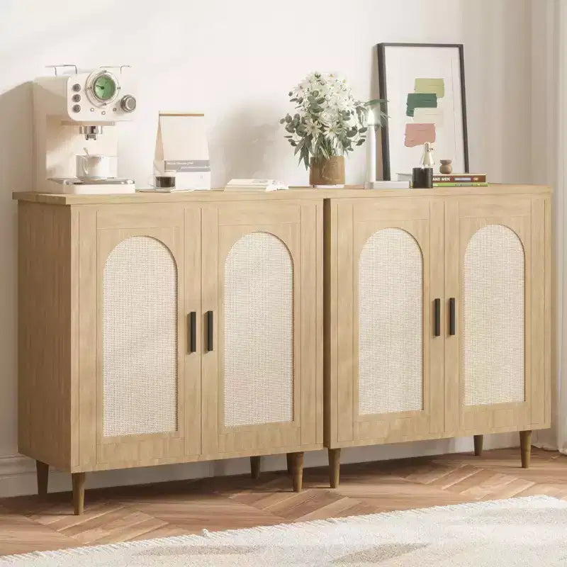 Mobile credenza a 2 ante in rattan, buffet da cucina con ripiani regolabili per soggiorno, corridoio