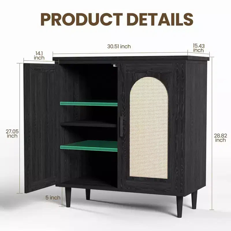 Mobile credenza a 2 ante in rattan, buffet da cucina con ripiani regolabili per soggiorno, corridoio