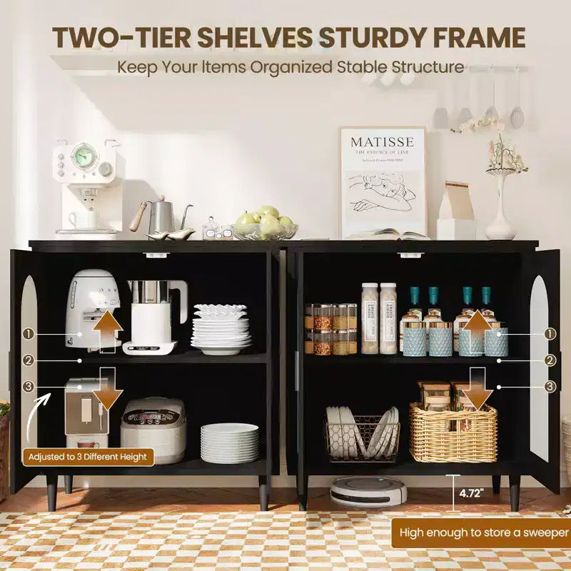 Mobile credenza a 2 ante in rattan, buffet da cucina con ripiani regolabili per soggiorno, corridoio