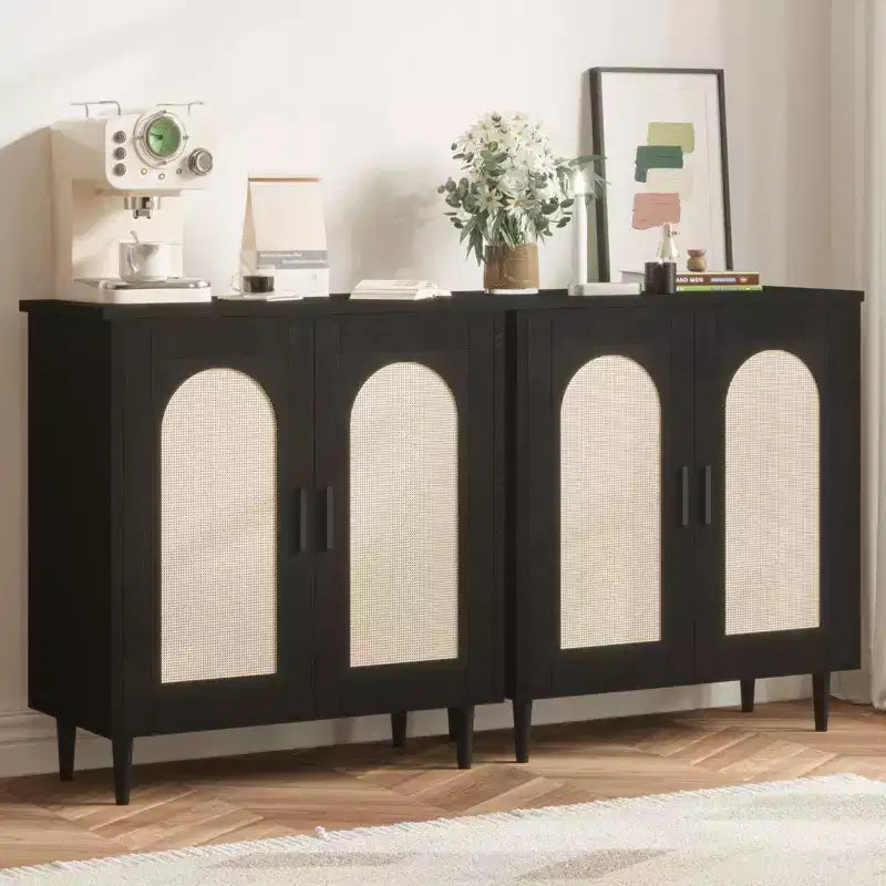 Mobile credenza a 2 ante in rattan, buffet da cucina con ripiani regolabili per soggiorno, corridoio