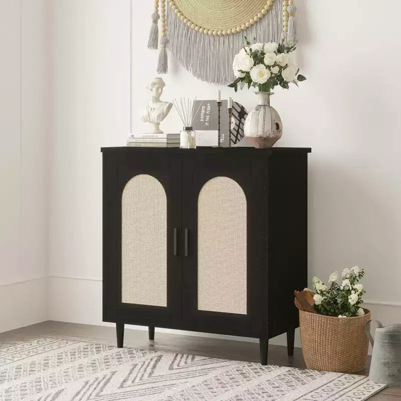 2 Door Rattan Storage Cabinet, Kitchen Sideboard Buffet with Adjustable Shelves for Living Room, Hallway