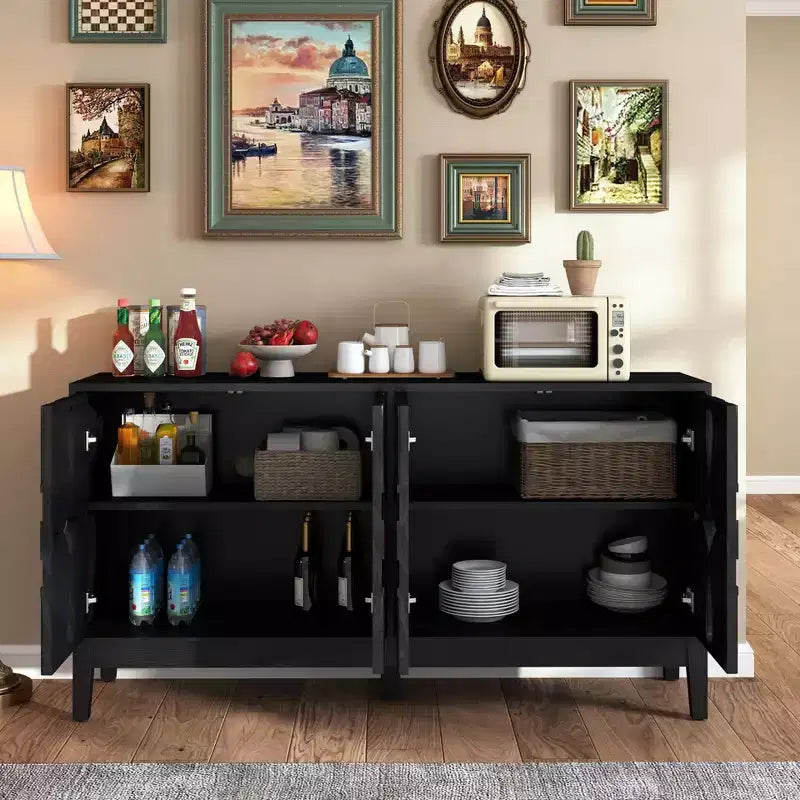 TUYOHW 60.5 Buffet bahut, bahut avec 4 portes, étagères réglables, trous de sortie, meuble TV pour cuisine, salon