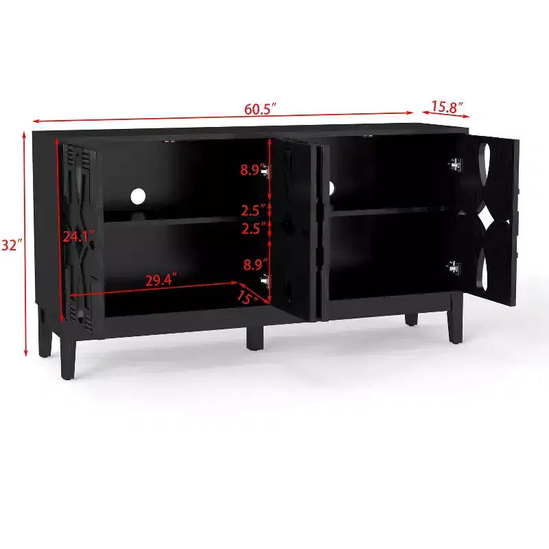 TUYOHW 60.5 Buffet bahut, bahut avec 4 portes, étagères réglables, trous de sortie, meuble TV pour cuisine, salon