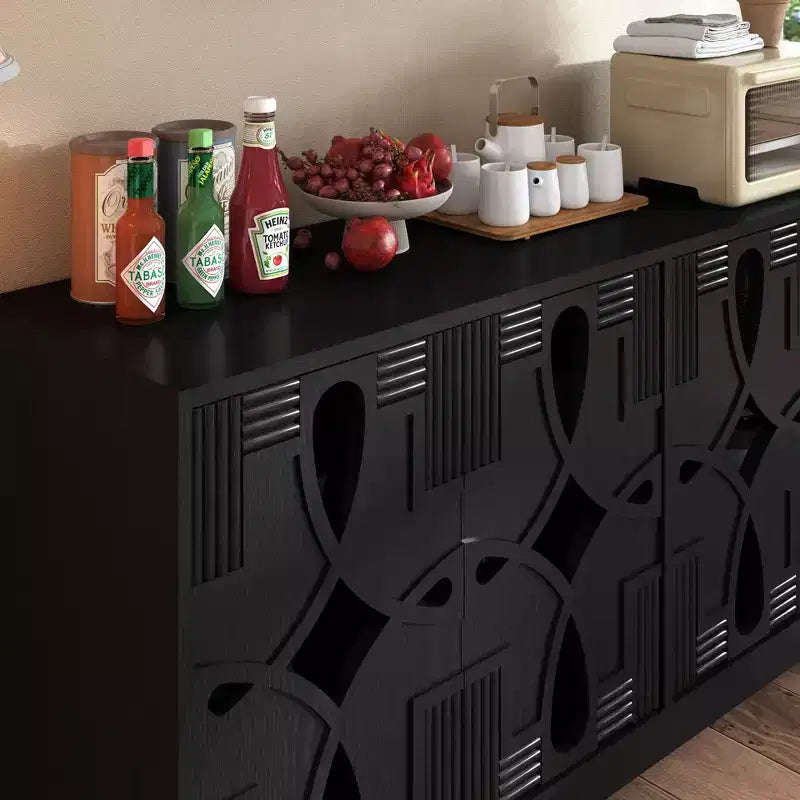 TUYOHW 60.5 Buffet bahut, bahut avec 4 portes, étagères réglables, trous de sortie, meuble TV pour cuisine, salon