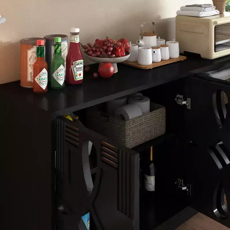 TUYOHW 60.5 Buffet bahut, bahut avec 4 portes, étagères réglables, trous de sortie, meuble TV pour cuisine, salon