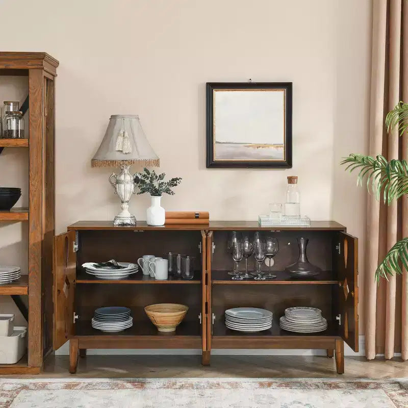 TUYOHW 60.5 Buffet bahut, bahut avec 4 portes, étagères réglables, trous de sortie, meuble TV pour cuisine, salon