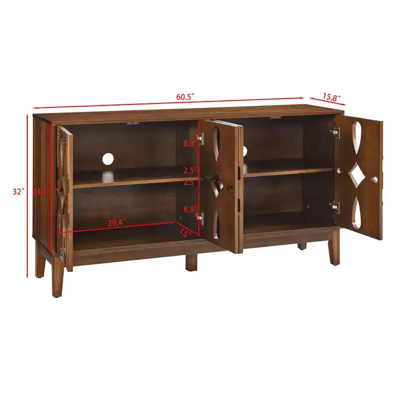 TUYOHW 60.5 Buffet bahut, bahut avec 4 portes, étagères réglables, trous de sortie, meuble TV pour cuisine, salon